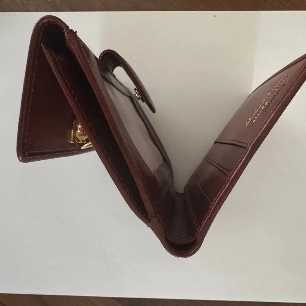 Salvatore Ferragamo Brown Leather Vintage Bi-Fold Wallet w/ Gancini Closure
